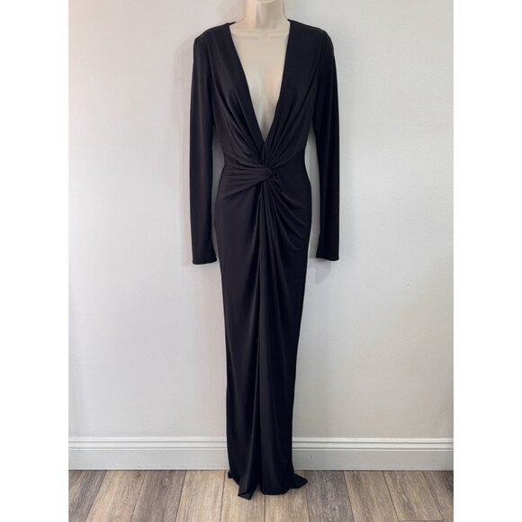 Katie May Los Angeles Dress M In a Mood Black Long Sleeve Plunge Maxi Gown - Picture 5 of 12